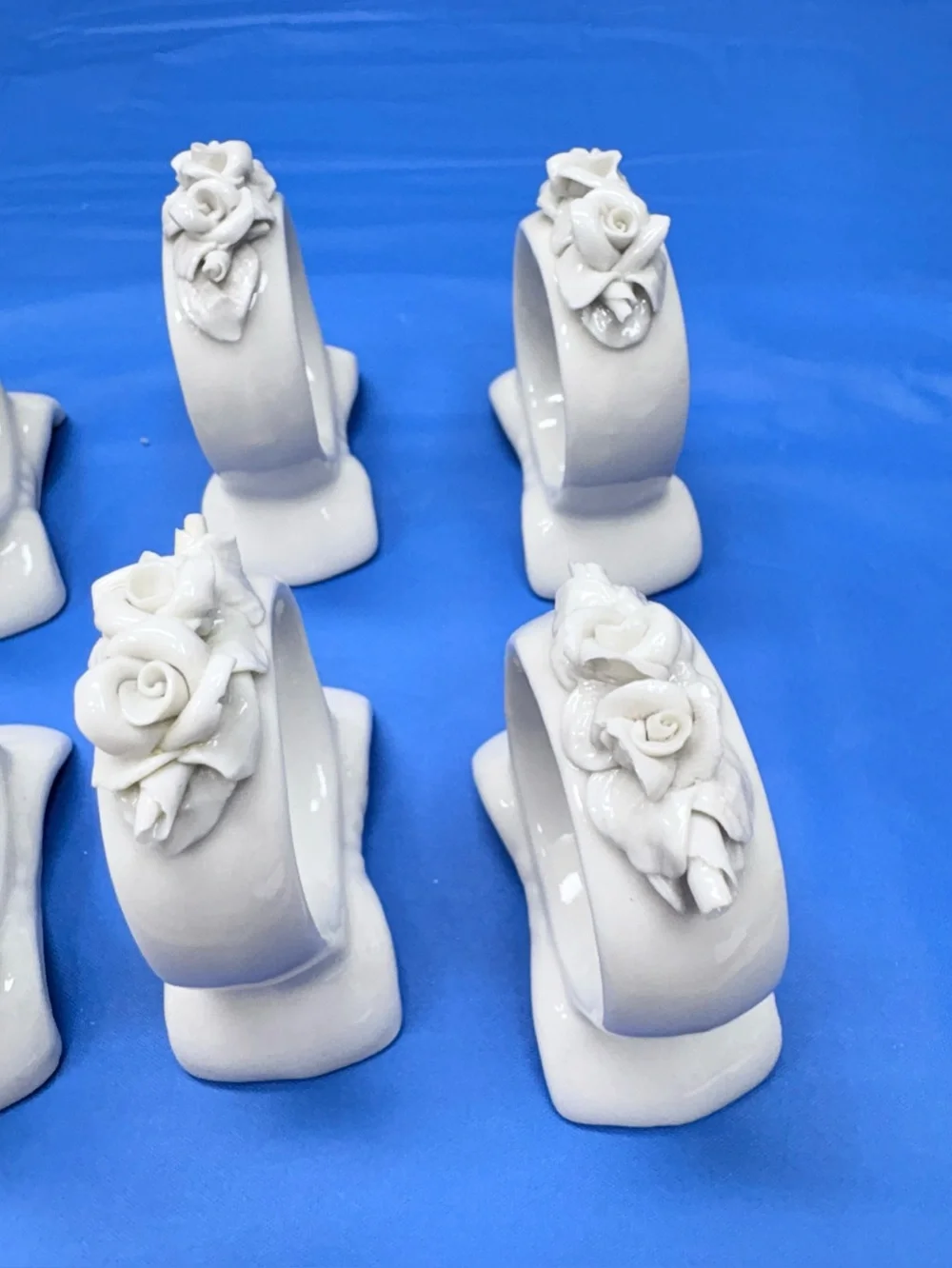 Vintage Wihelm Rittirsch Germany Porcelain Rose Napkin Rings Set of 8